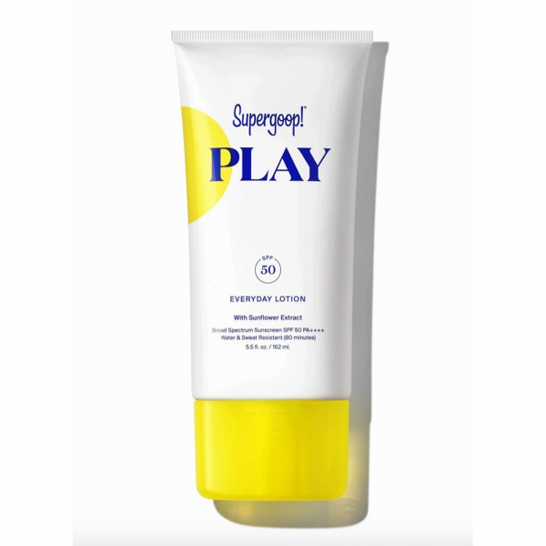 Supergoop Play Everyday Lotion SPF 50 with Sunflower Extract on white background